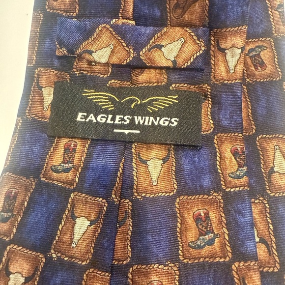 Vintage Eagles Wings Men's Blue and Brown Cowboy Print Tie - Picture 2 of 5